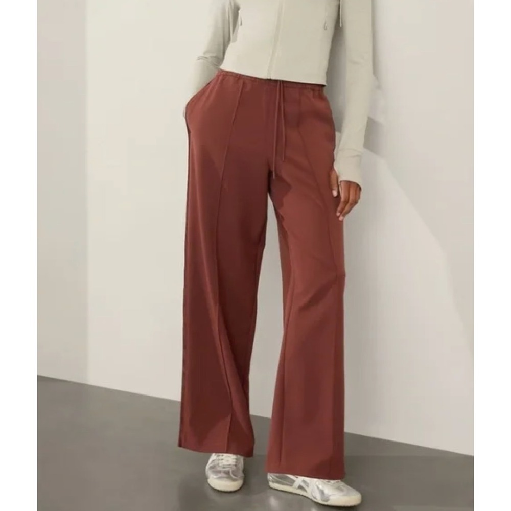 Athleta Endeavor‎ Relaxed Pant Brown Wide Leg Drawstring Waist Size S Wide Leg